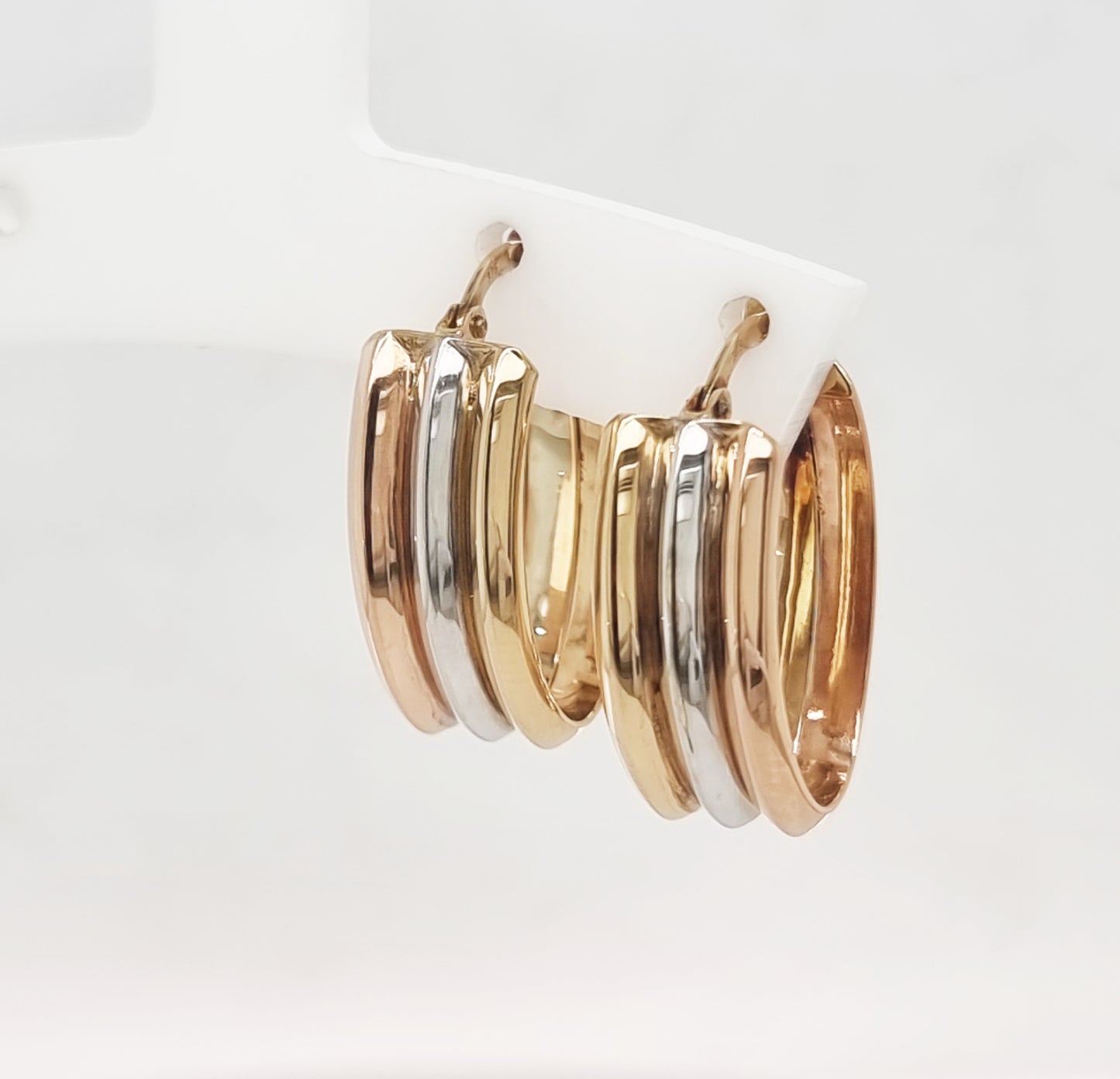 9ct 3 Tone Oval Hoop Earrings
