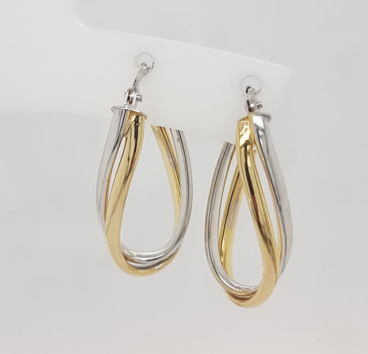 9ct 2 Tone Oval Hoop Earrings