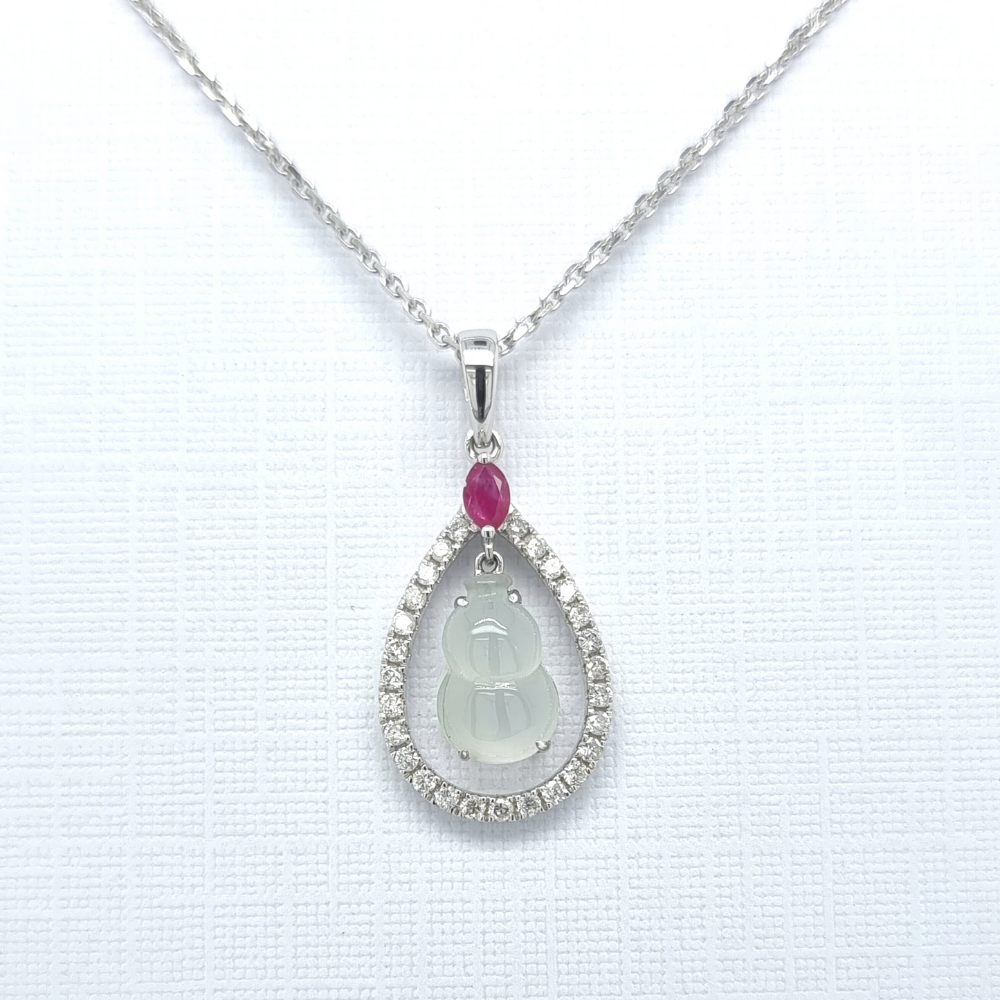 Ruby, White Jade and Diamond Pendant Necklace - Sanders Jewellers NZ