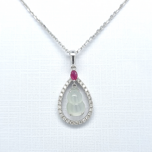 Ruby, White Jade and Diamond Pendant Necklace - Sanders Jewellers NZ