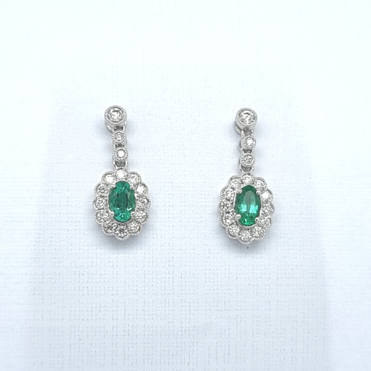 Emerald and Diamond Drop Earrings - Sanders Jewellers NZ