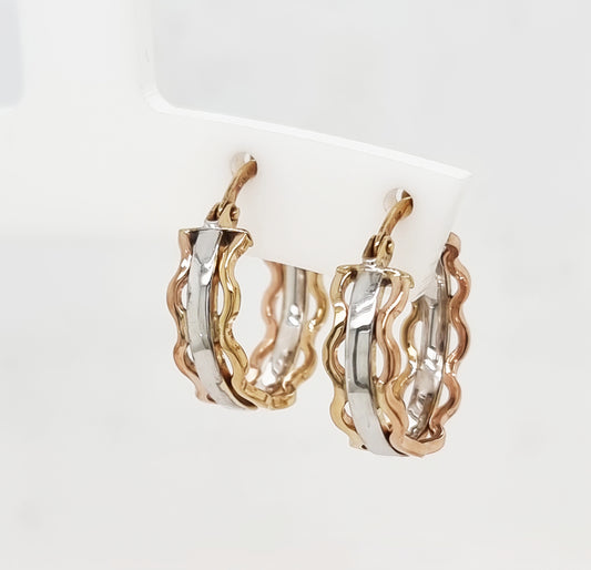 9ct 3 Tone Gold Hoops