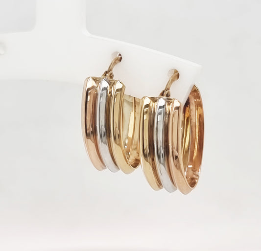 9ct 3 Tone Oval Hoop Earrings