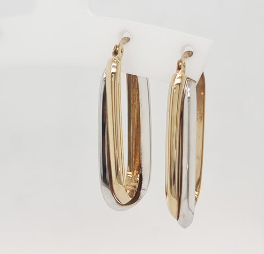 9ct 2 Tone Oval Hoop Earrings