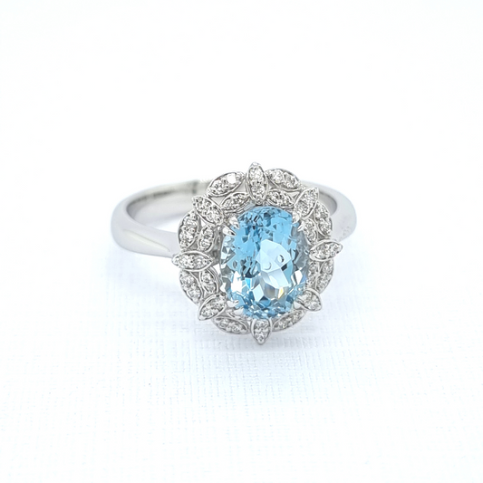 Diamond & Aquamarine Ring - Sanders Jewellers NZ
